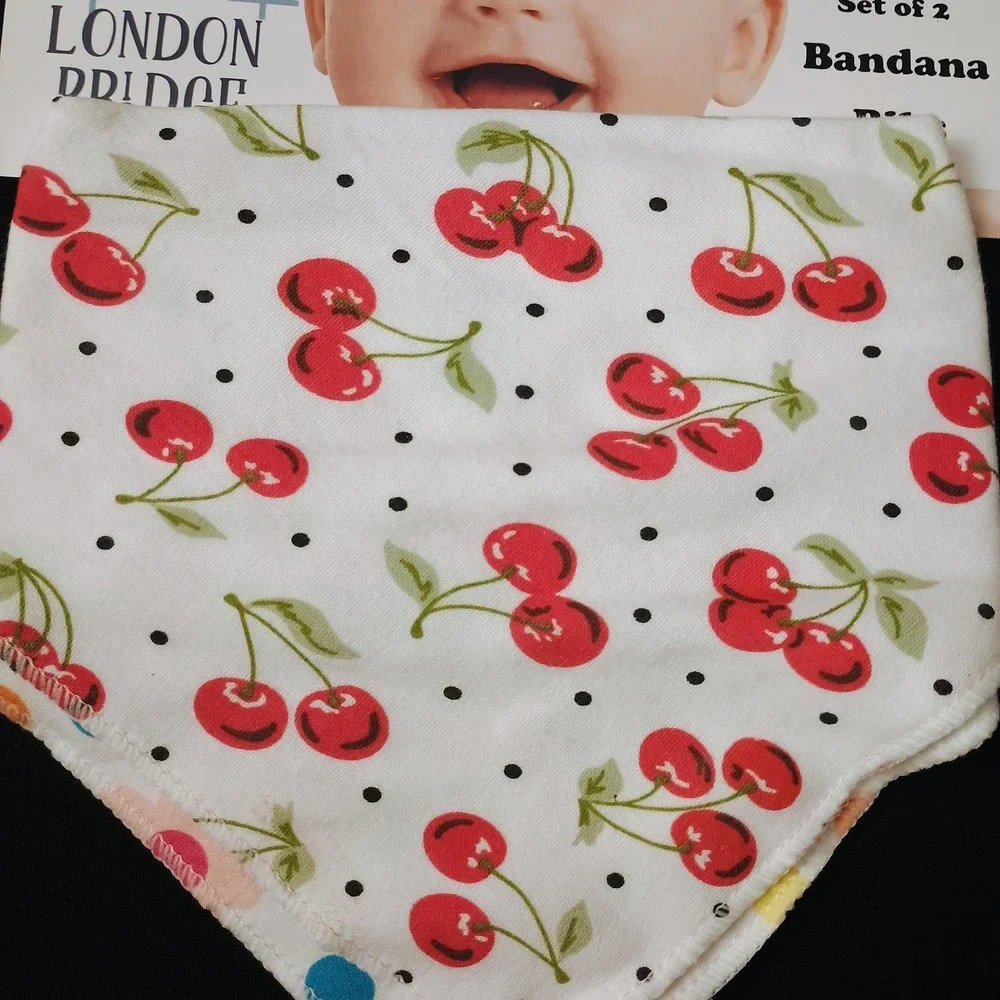 London Bridge Baby Bandana Dribble Bibs Set 2 Cotton Cherry‎ Dots Multicolor